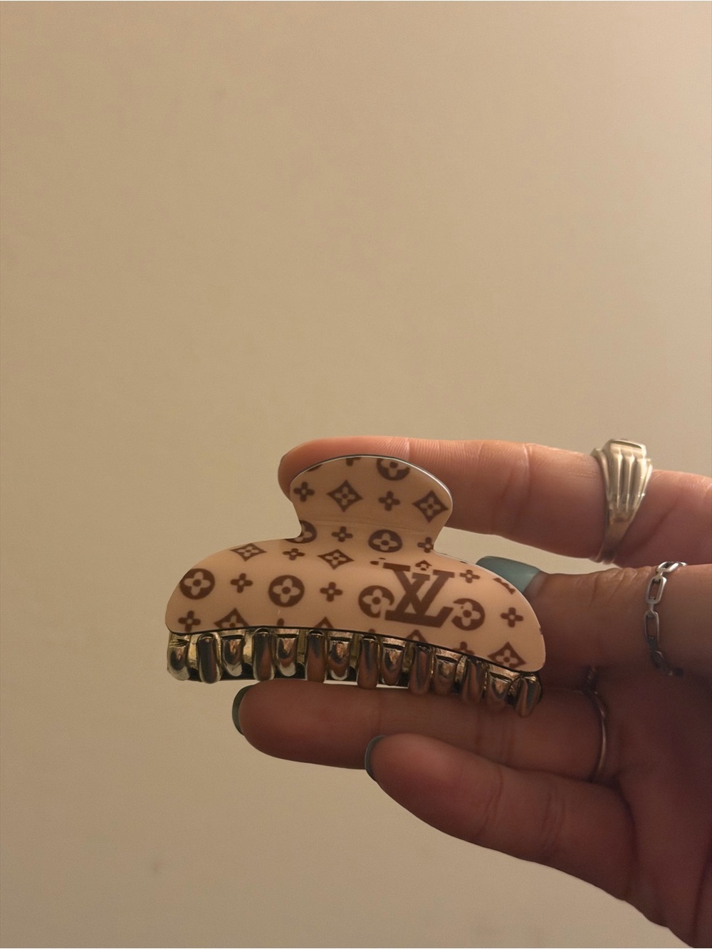 Beige Monogram Hair Claw Clip